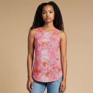 Cabi Pink Paisley Sleeveless Blouse Top Size Small